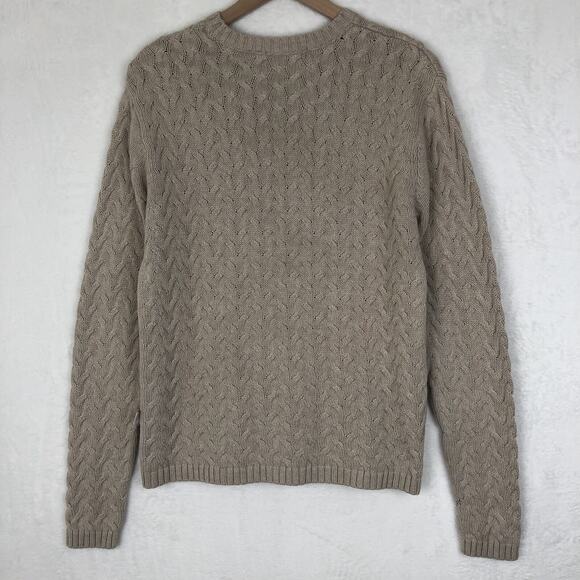 VTG AVIREX Y2K Sweater Men's Sz L Cream 100% Cotton Cable Knit Crew Neck L/S - Picture 2 of 11